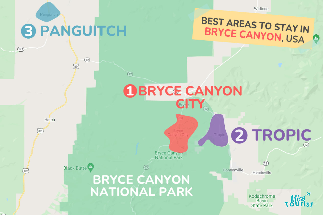 Map of best places to stay Bryce Canyon